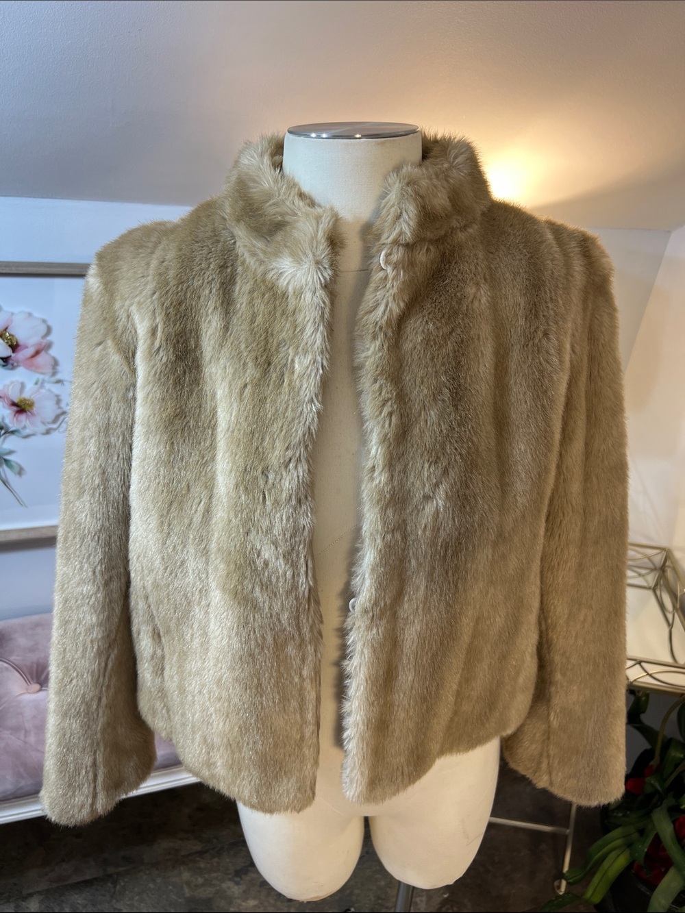 Vintage By Otex Melbourne Faux Fur Crop Jacket Coat Blonde Honey Beige Size 12